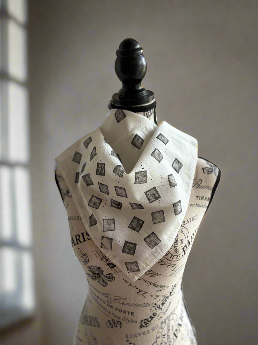 Square Scarf Organic Cotton - Falling Cubes Splatter Paint Design - Black & White