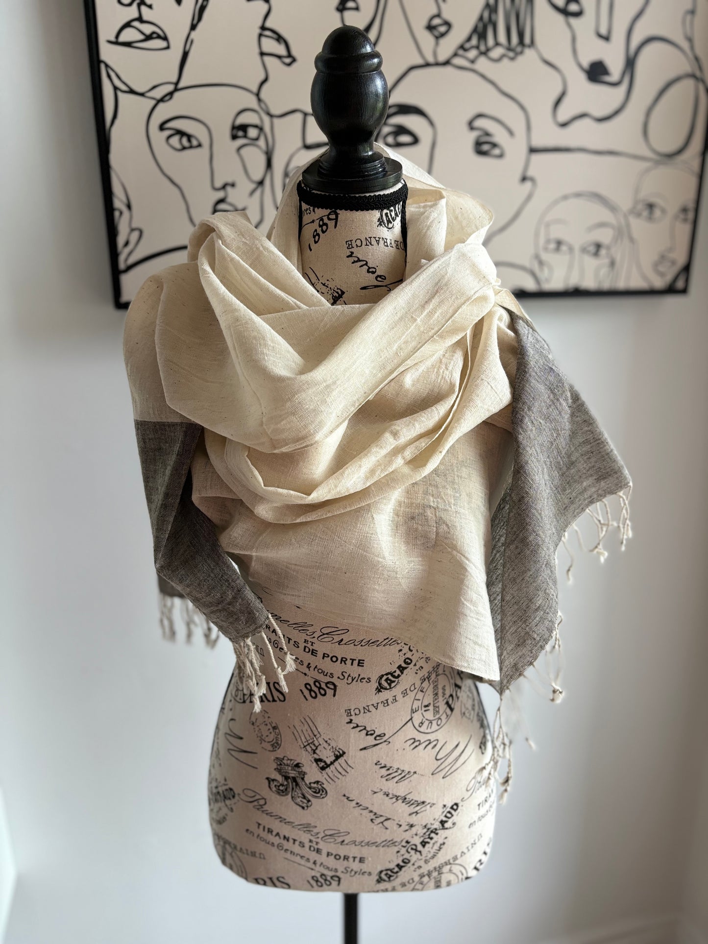 Scarf Organic Kala Cotton Cream with Borders