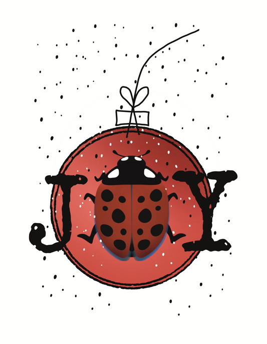 Berries & Wings Holiday Motive - Ladybug - Premium Linen Greeting Card