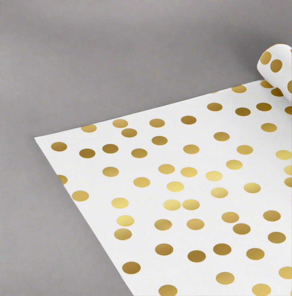 Wrapping paper - 50ft roll - White with Gold Dots