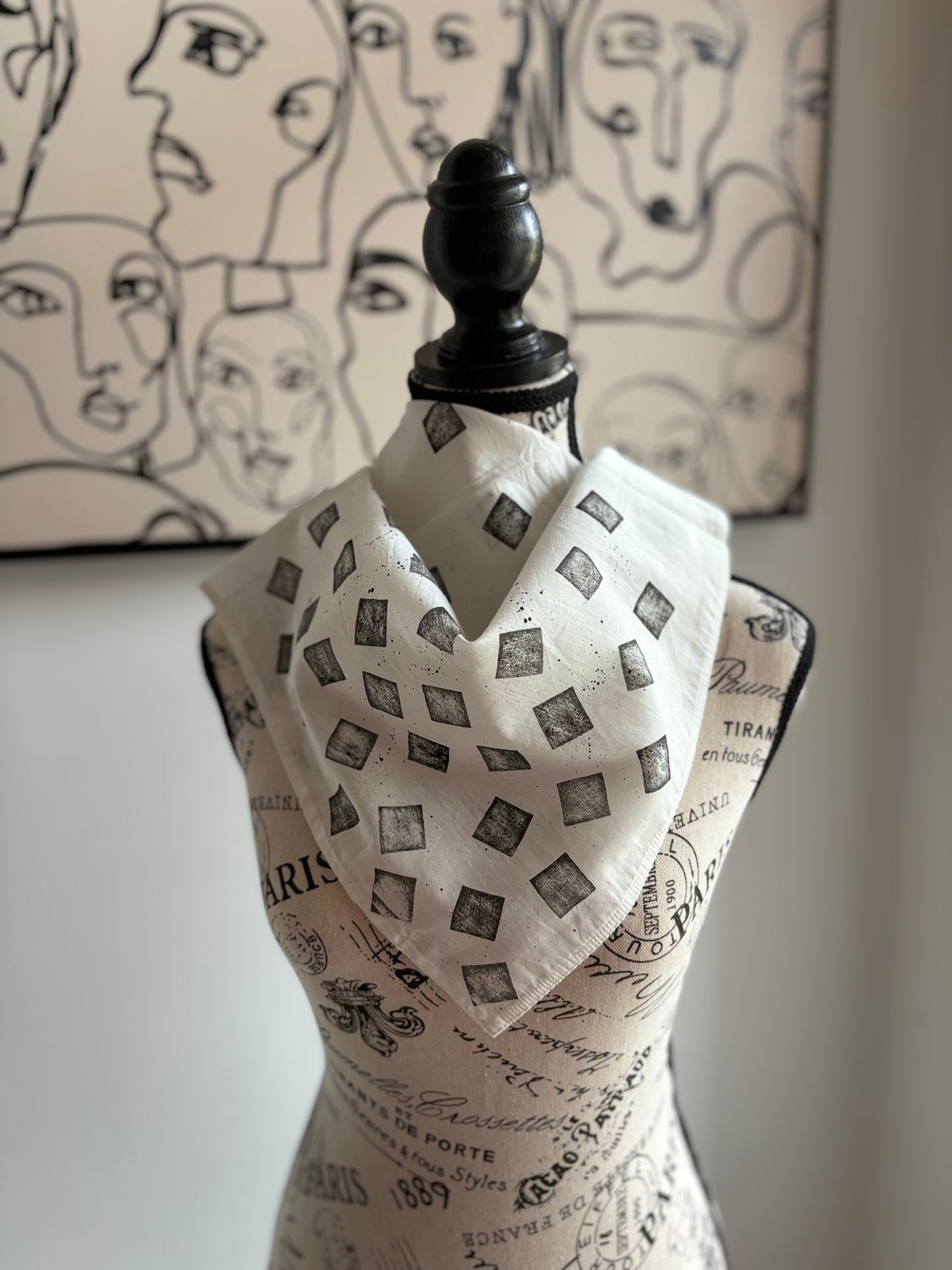 Square Scarf Organic Cotton - Falling Cubes Splatter Paint Design - Black & White