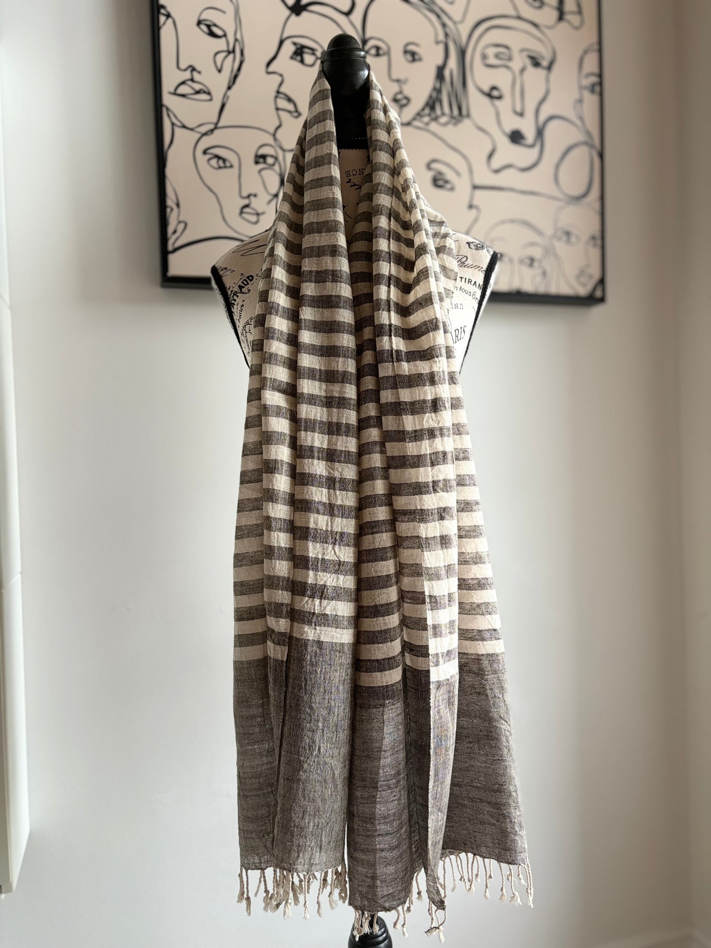 Scarf Organic Kala Cotton Grey & Cream Stripes