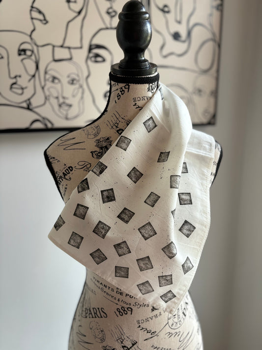 Square Scarf Organic Cotton - Falling Cubes Splatter Paint Design - Black & White