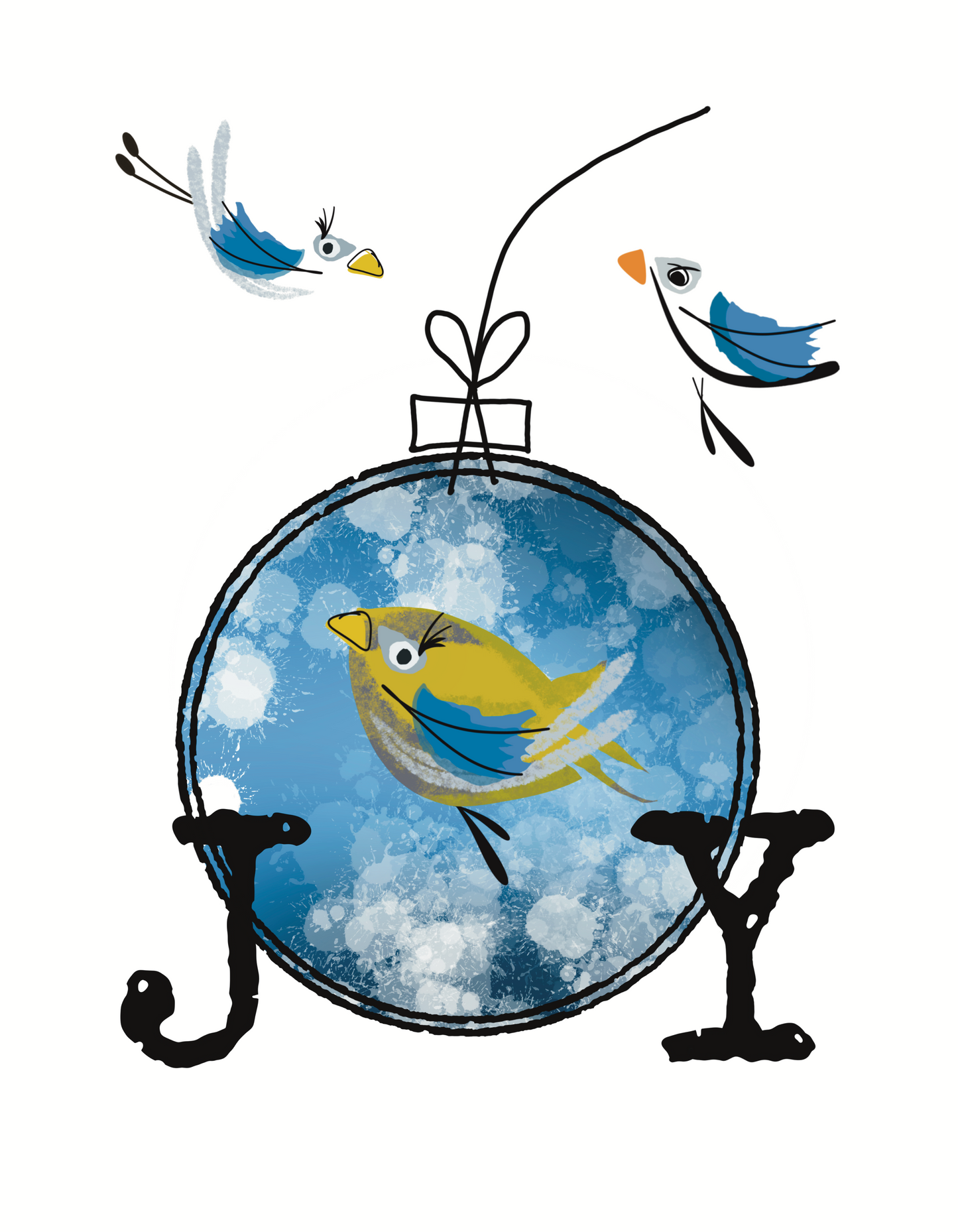 Berries & Wings Holiday Motive - Birds - Premium Linen Greeting Card