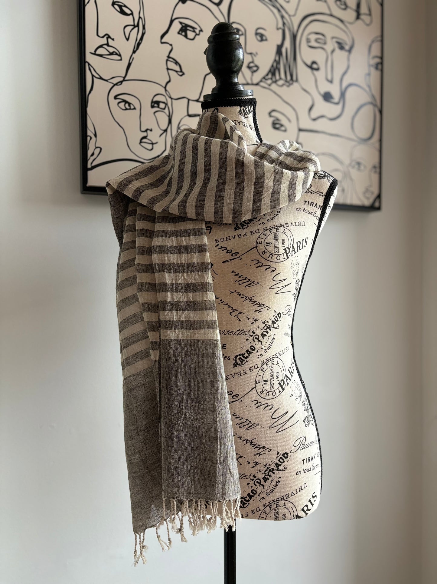 Scarf Organic Kala Cotton Grey & Cream Stripes