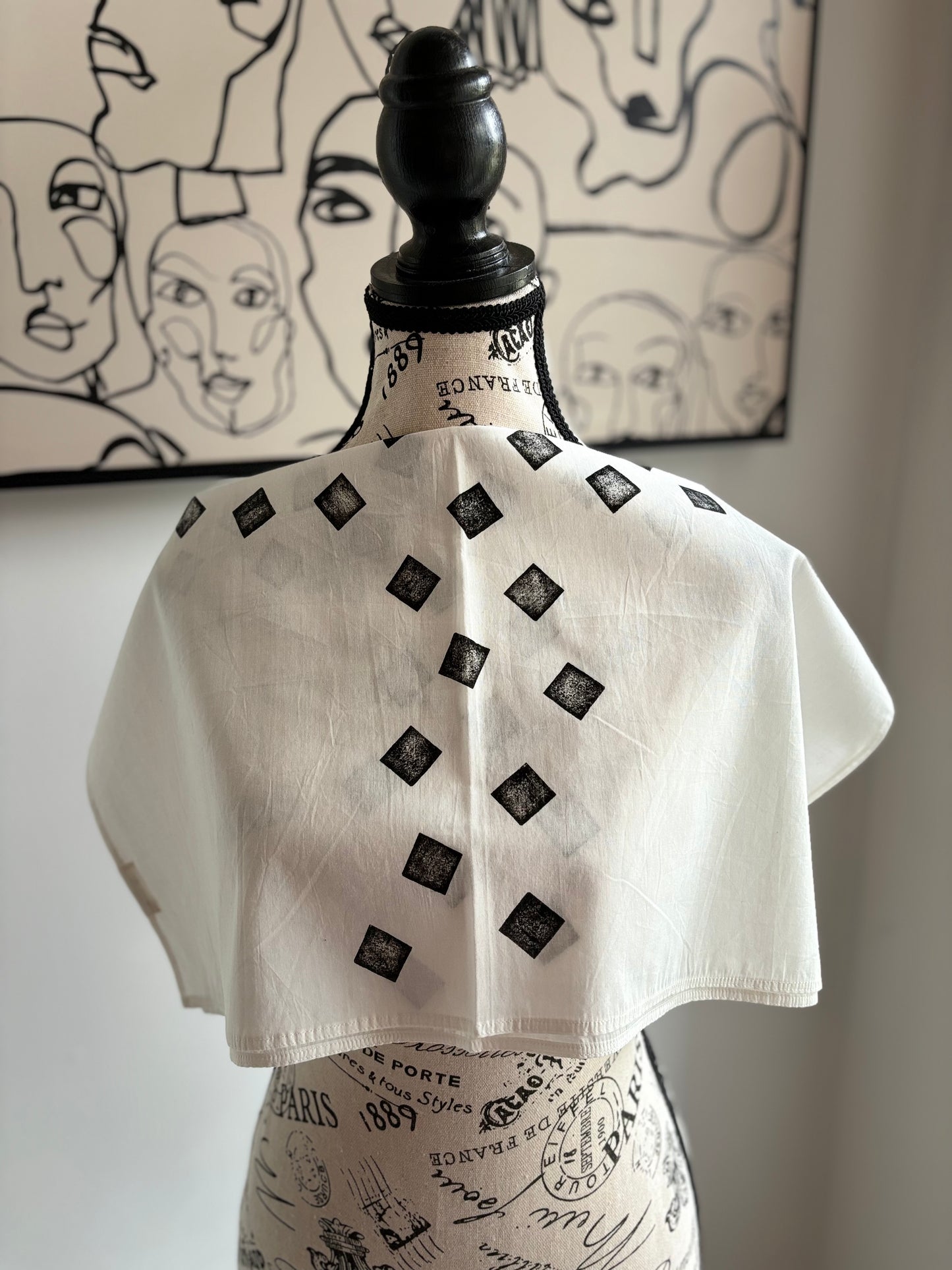 Square Scarf Organic Cotton - Cubes Criss-Cross Design - Black & White