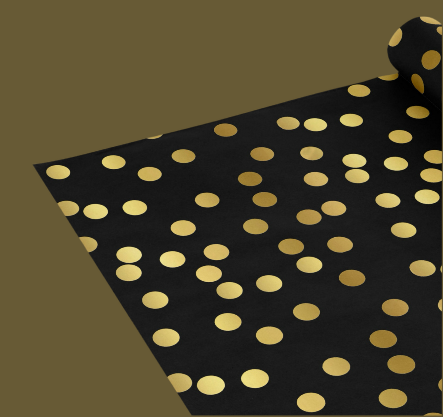 Wrapping paper - 50ft roll - Black with Gold Dots