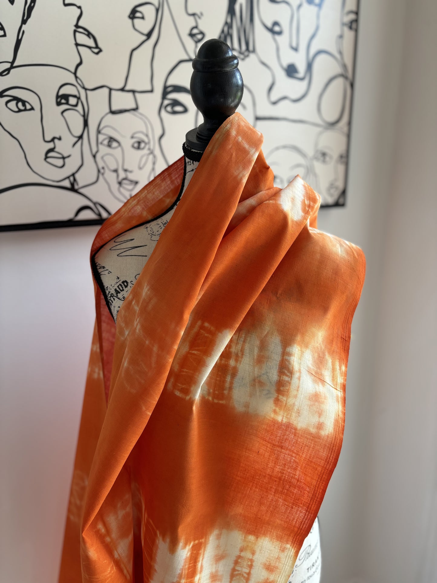 Pumpkin Collection- Assymetrical Abstract Design Shawl - Pumpkin Orange