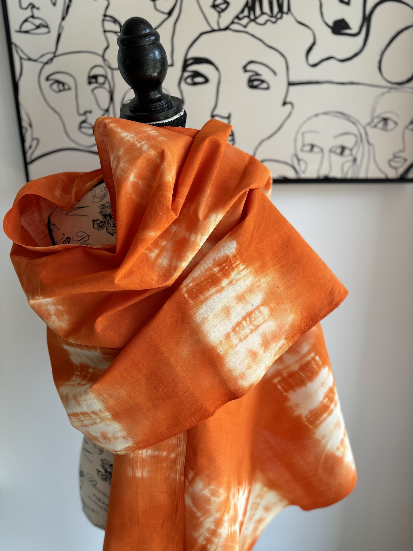 Pumpkin Collection- Assymetrical Abstract Design Shawl - Pumpkin Orange