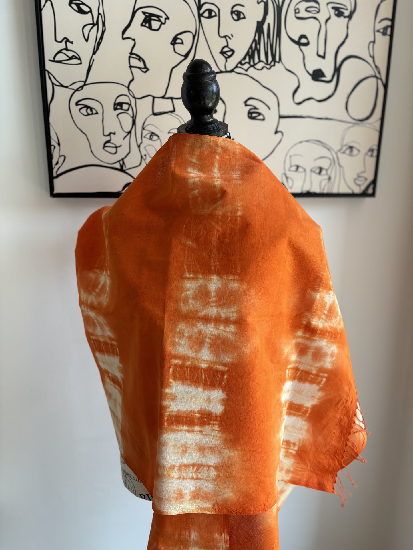 Pumpkin Collection- Assymetrical Abstract Design Shawl - Pumpkin Orange