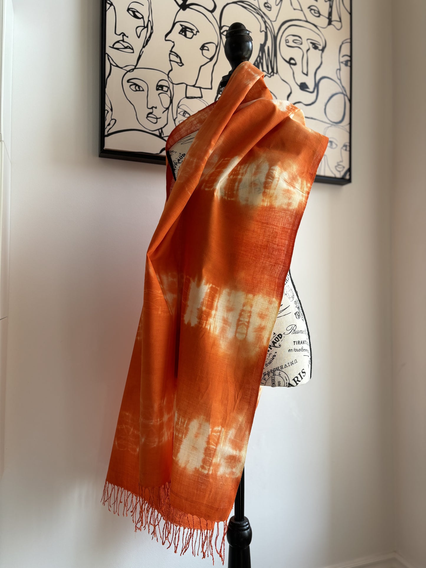 Pumpkin Collection- Assymetrical Abstract Design Shawl - Pumpkin Orange