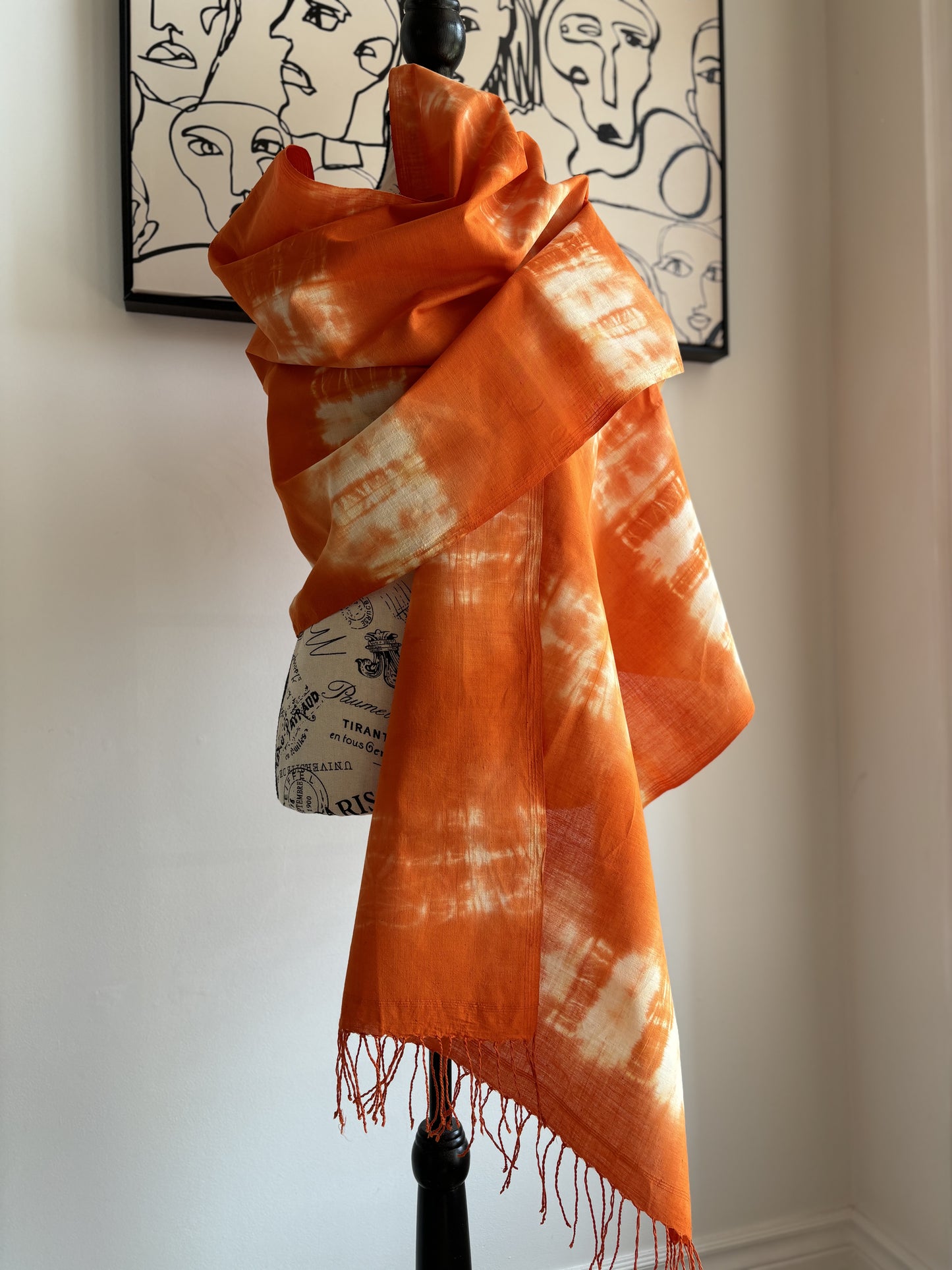 Pumpkin Collection- Assymetrical Abstract Design Shawl - Pumpkin Orange