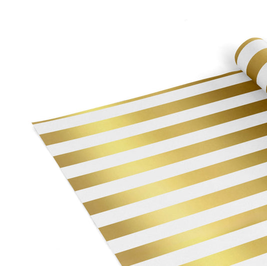 Wrapping paper - 50ft roll - White & Gold Stripes